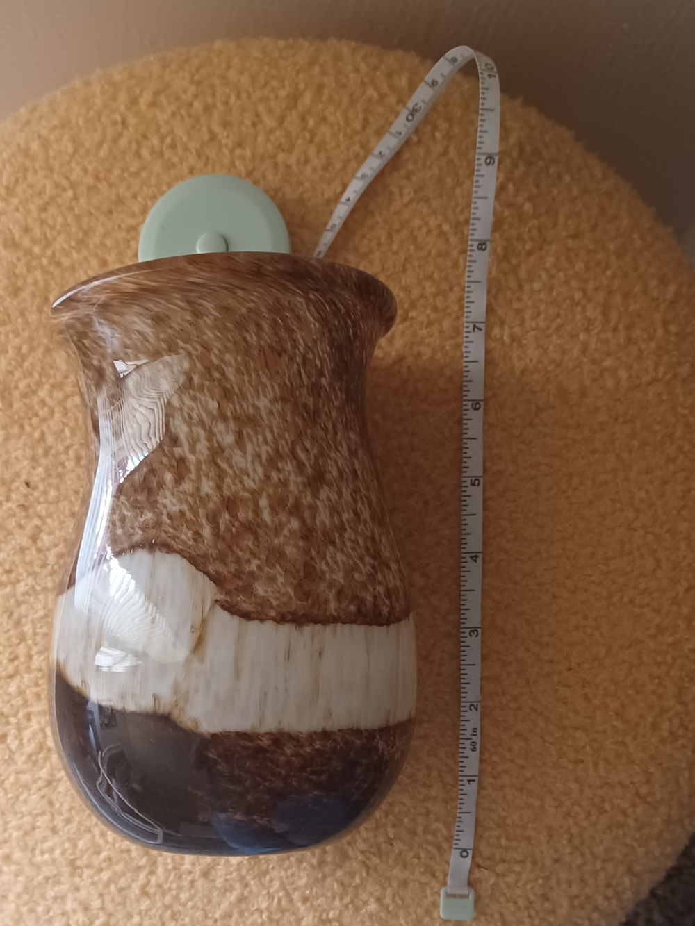 Handblown Art Glass Vase in Brown and White - Picture 8 of 8